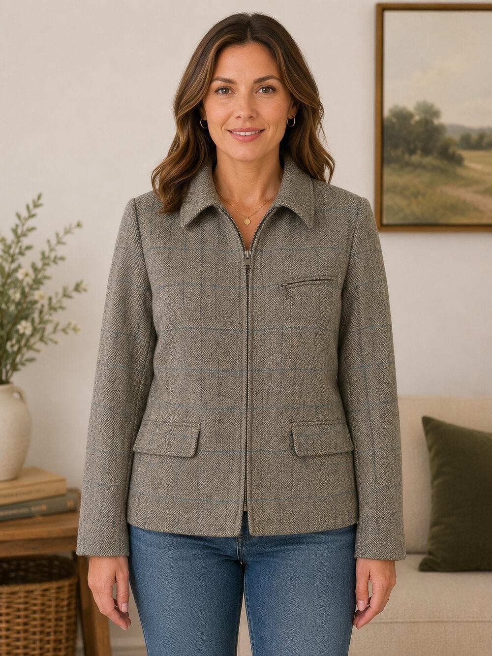 Lauren Ralph Lauren Women’s Size 16 Wool Herringbone Plaid Jacket Zip Front